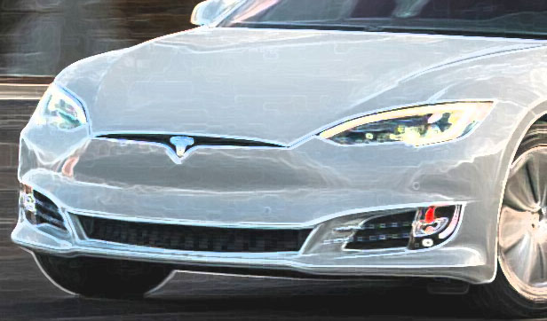 Förarlös Tesla på vift nattetid